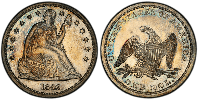 1842 Seated Liberty Dollar — Christian Gobrecht’s design that served for 37 years